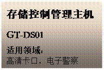 文本框: 存儲控制管理主機 GT-DS01 適用領域： 高清卡口，電子警察 